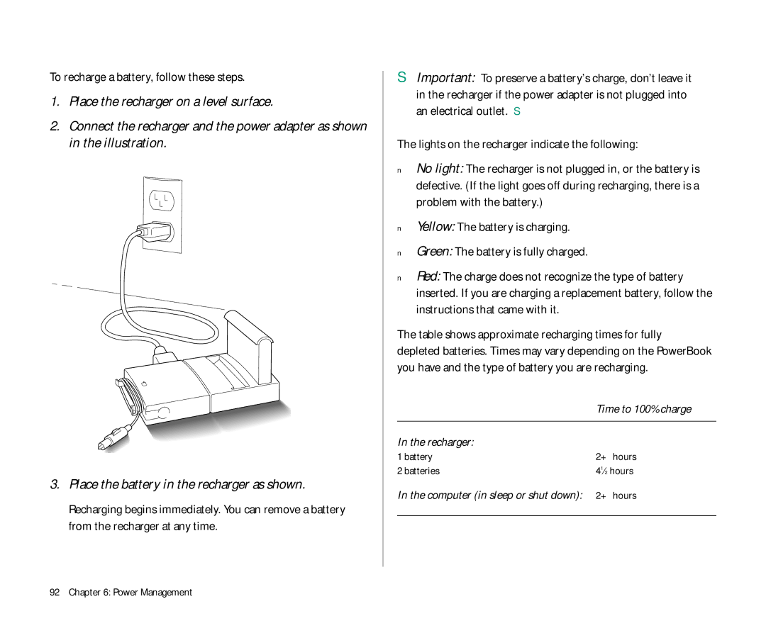 Apple Duo 270C manual To recharge a battery, follow these steps, Lights on the recharger indicate the following 