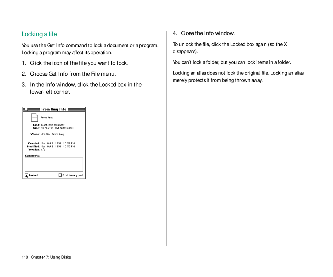 Apple Duo 270C manual Locking a file 