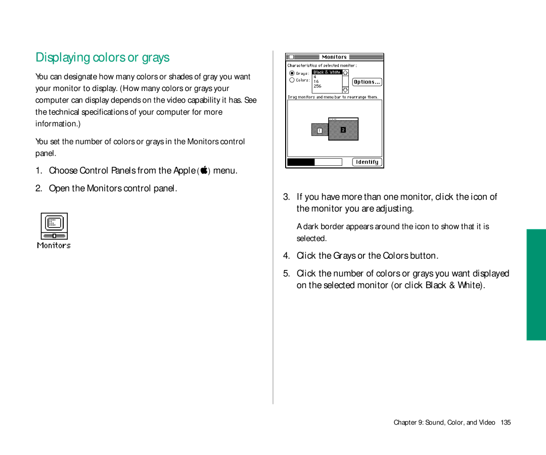 Apple Duo 270C manual Displaying colors or grays, Click the Grays or the Colors button 