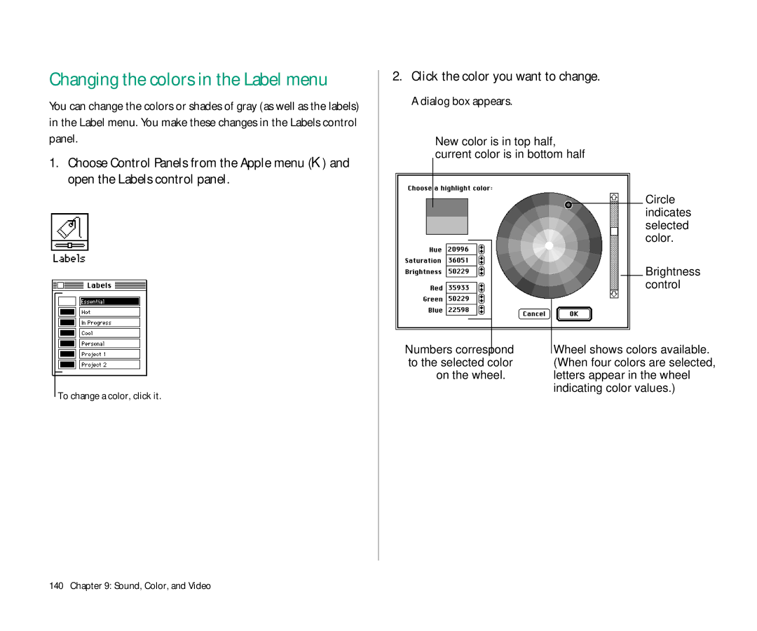 Apple Duo 270C manual Click the color you want to change. a dialog box appears, To change a color, click it 