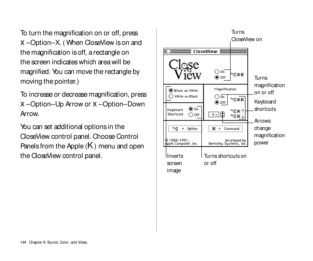 Apple Duo 270C manual CloseView control panel, Inverts 