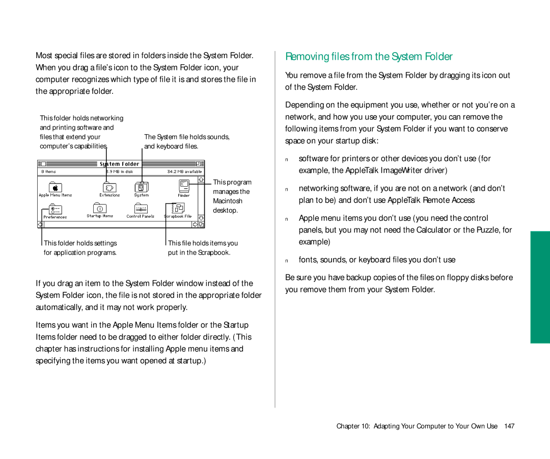 Apple Duo 270C manual Removing files from the System Folder 