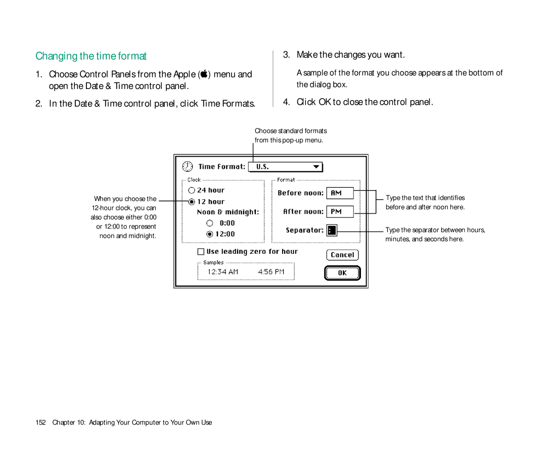 Apple Duo 270C manual Changing the time format, Make the changes you want 