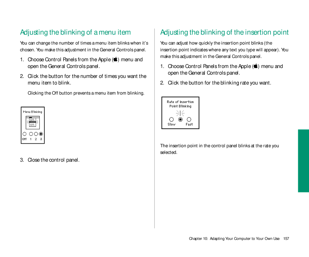 Apple Duo 270C manual Adjusting the blinking of a menu item, Click the button for the blinking rate you want 