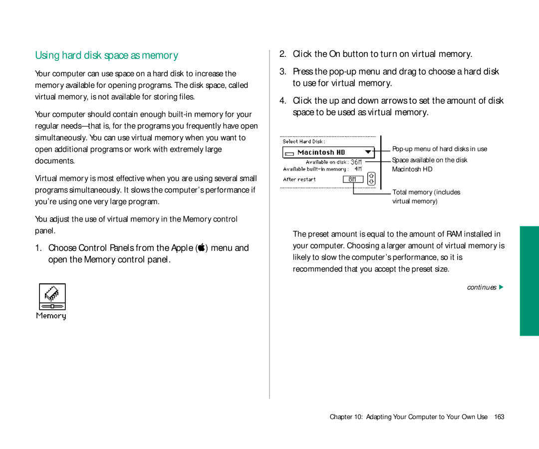 Apple Duo 270C manual Using hard disk space as memory 