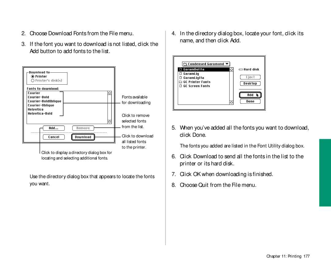 Apple Duo 270C manual Choose Download Fonts from the File menu, Fonts you added are listed in the Font Utility dialog box 