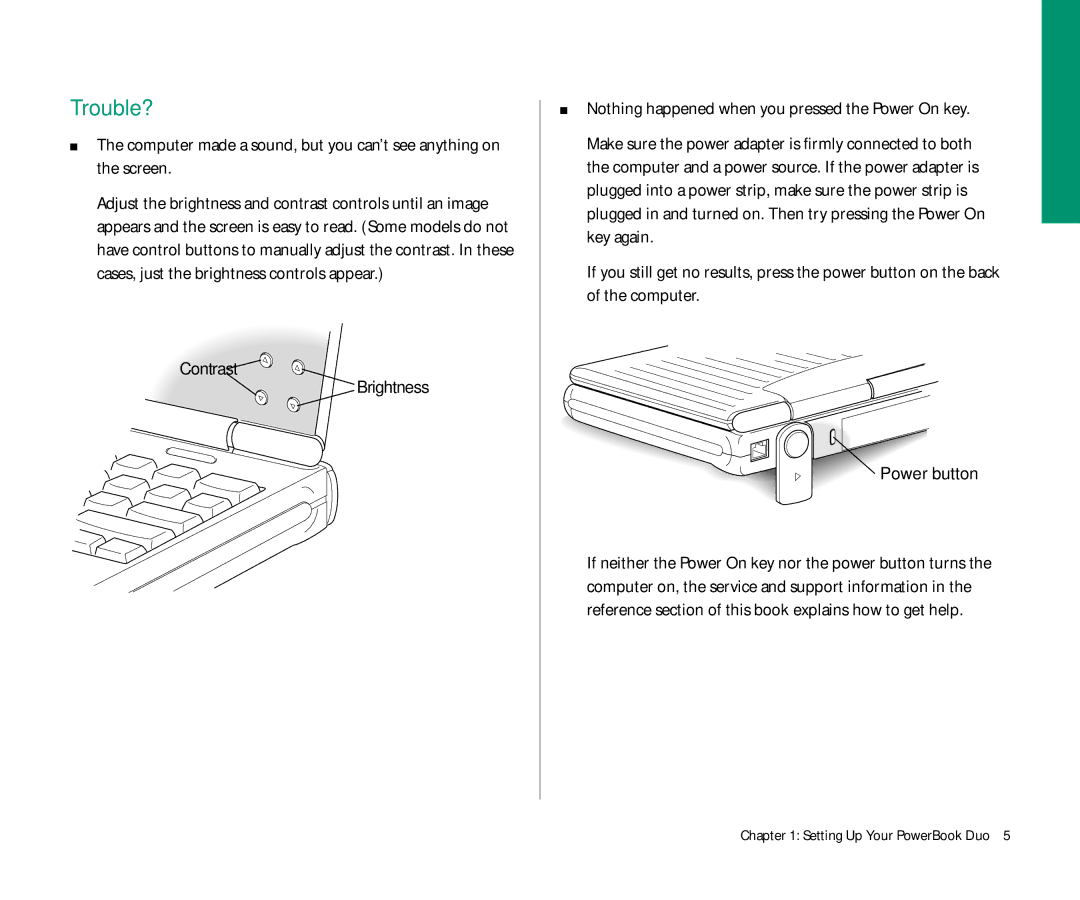 Apple Duo 270C manual Nothing happened when you pressed the Power On key, Power button 