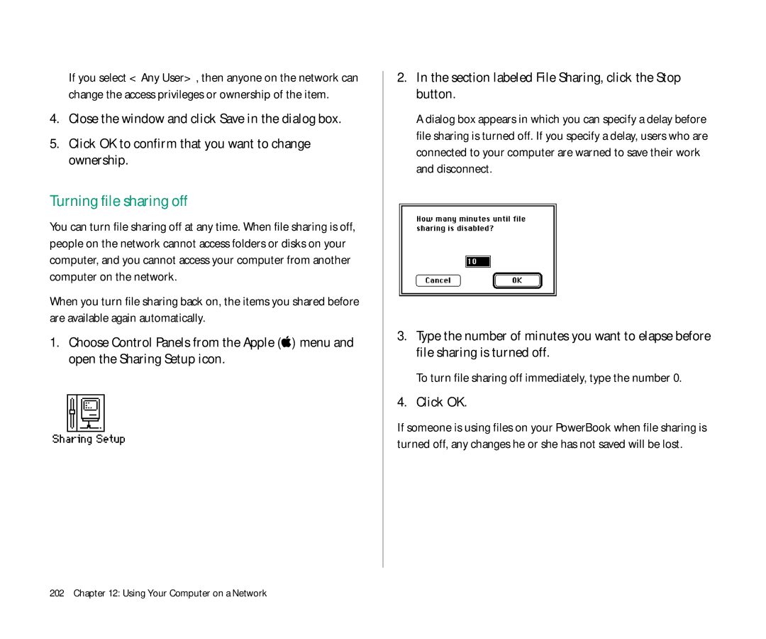 Apple Duo 270C manual Turning file sharing off, Click OK to confirm that you want to change ownership 