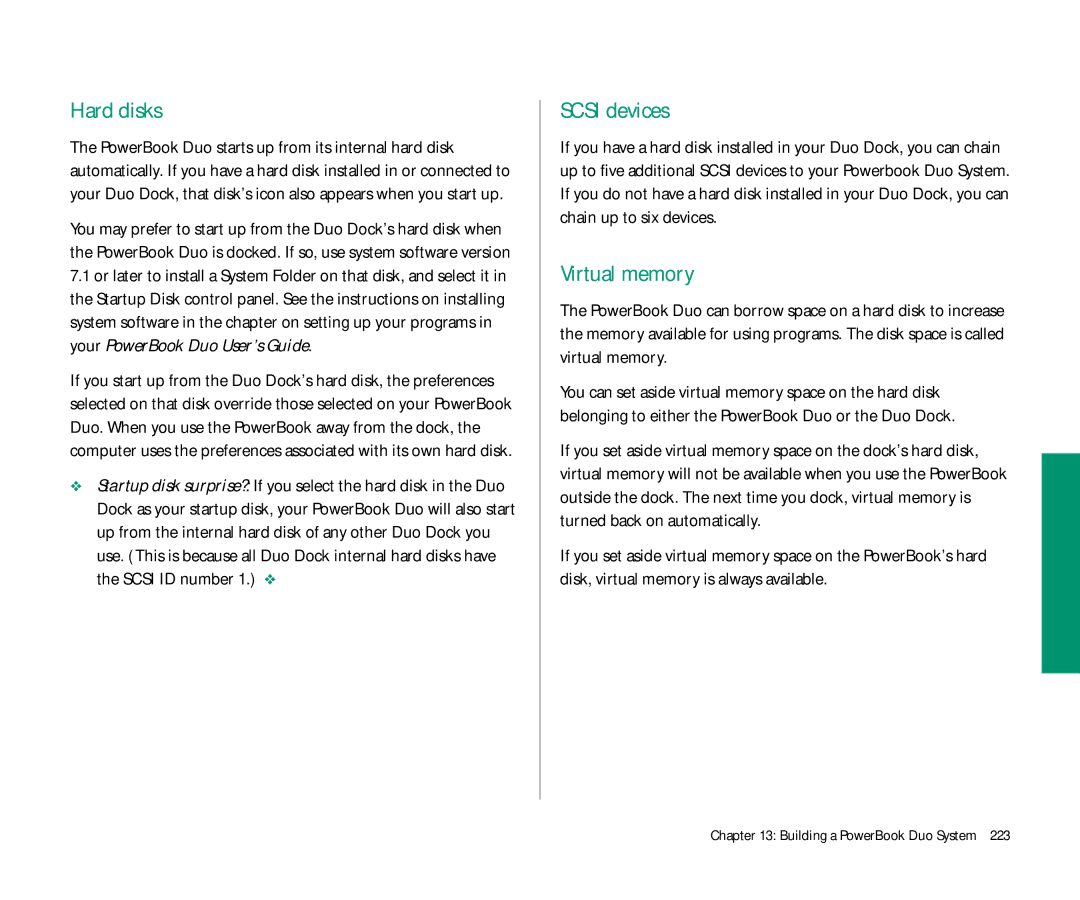 Apple Duo 270C manual Hard disks, Scsi devices, Virtual memory 