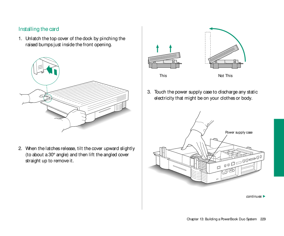 Apple Duo 270C manual Installing the card, Power supply case 