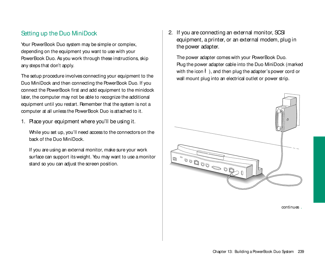 Apple Duo 270C manual Setting up the Duo MiniDock, Place your equipment where you’ll be using it 