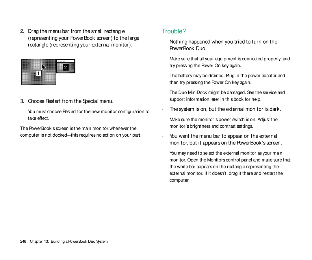 Apple Duo 270C manual Nothing happened when you tried to turn on the PowerBook Duo 