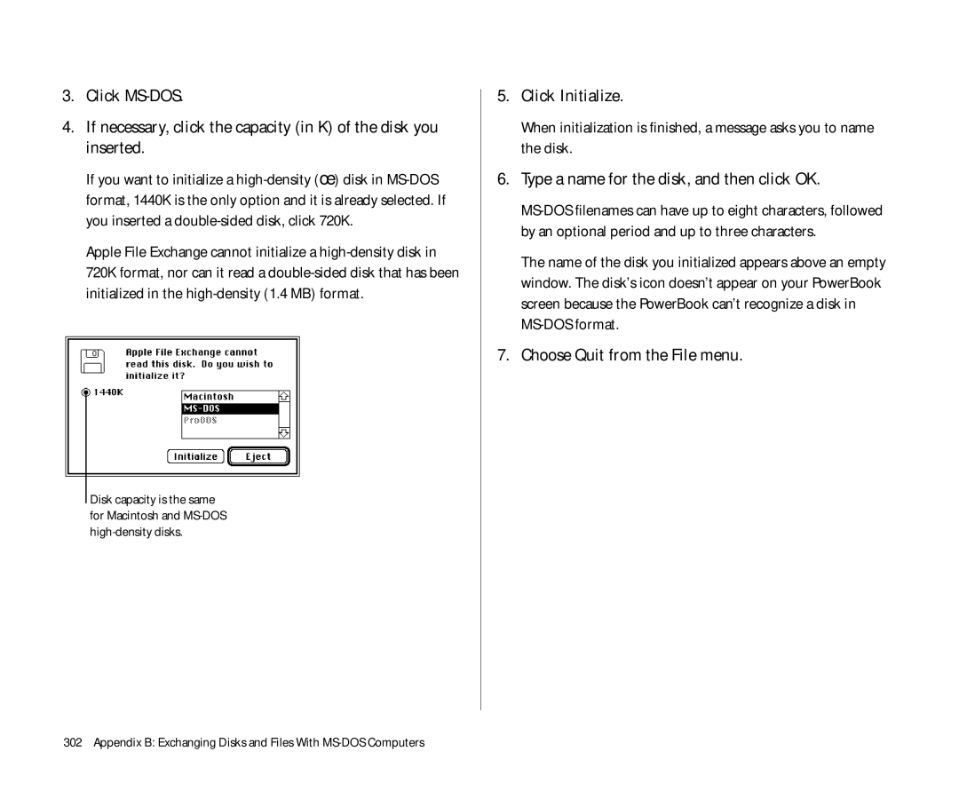 Apple Duo 270C Type a name for the disk, and then click OK, Appendix B Exchanging Disks and Files With MS-DOS Computers 