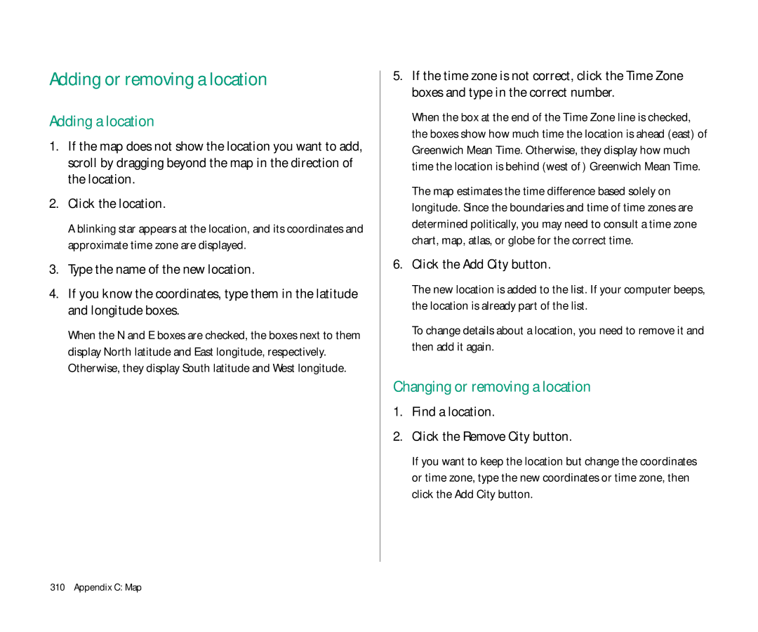 Apple Duo 270C manual Adding or removing a location, Adding a location, Changing or removing a location 