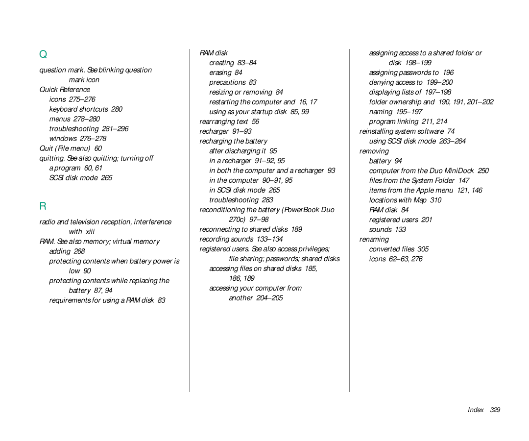 Apple Duo 270C manual Question mark. See blinking question mark icon, Quit File menu, Requirements for using a RAM disk 