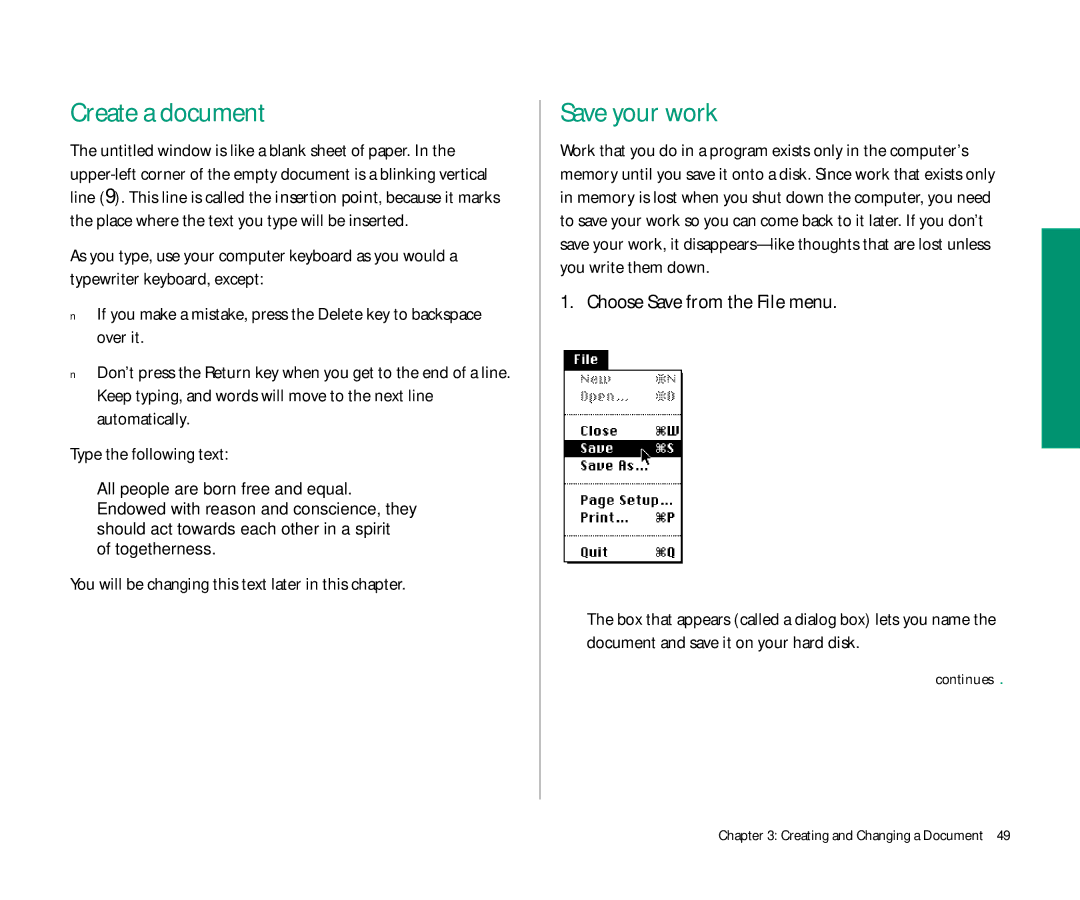 Apple Duo 270C manual Create a document, Save your work, You will be changing this text later in this chapter 