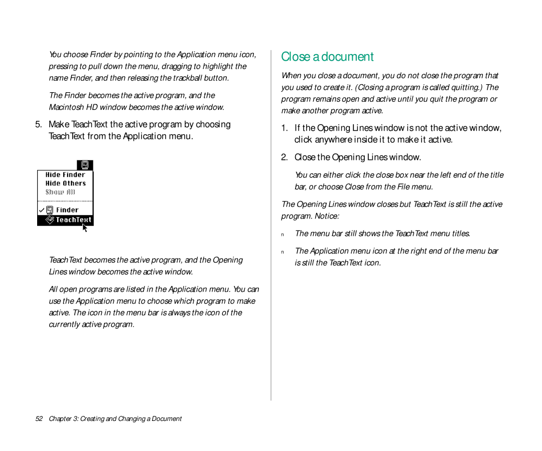 Apple Duo 270C manual Close a document, Close the Opening Lines window 