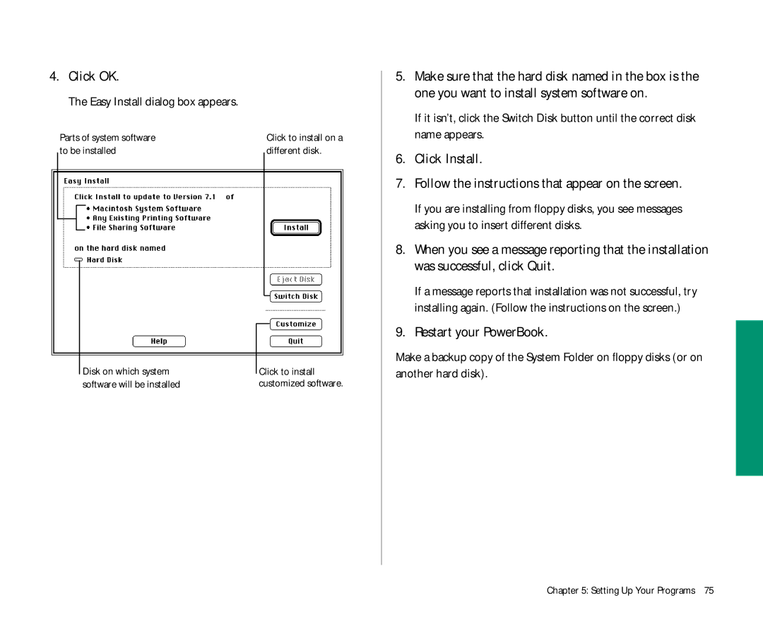 Apple Duo 270C manual Restart your PowerBook, Easy Install dialog box appears 