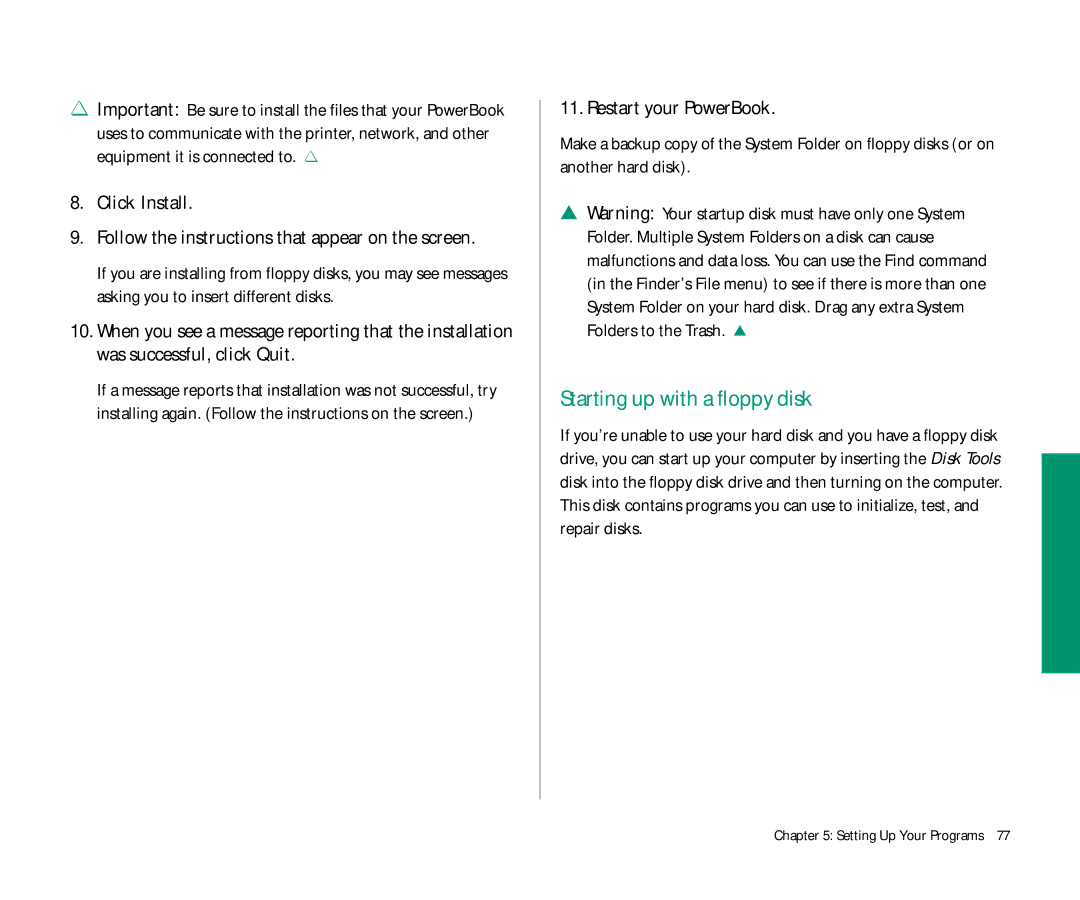 Apple Duo 270C manual Starting up with a floppy disk, Click Install 