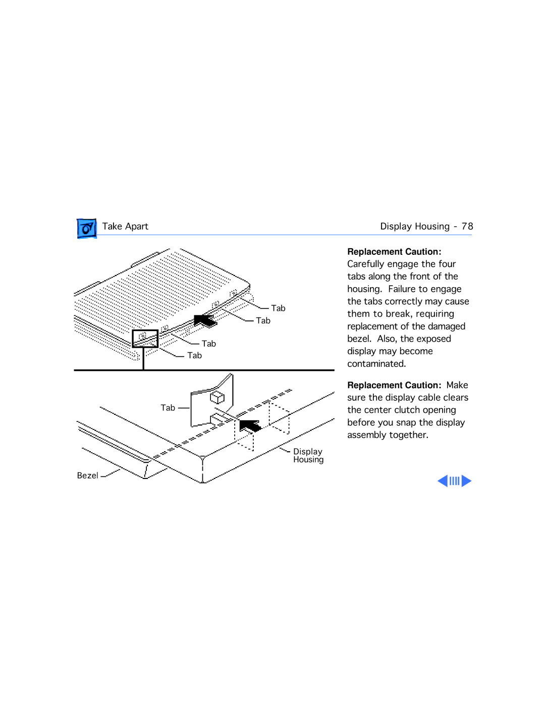 Apple DUO 27C, DUO 280C, 250, 230, POWERBOOK DUO FLOPPY ADAPTER Replacement Caution Make sure the display cable clears 