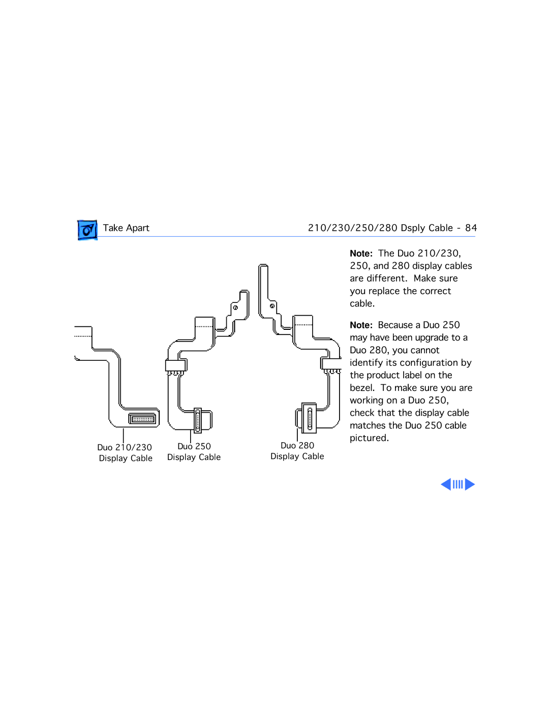 Apple DUO 27C, DUO 280C, POWERBOOK DUO FLOPPY ADAPTER manual Take Apart 210/230/250/280 Dsply Cable 