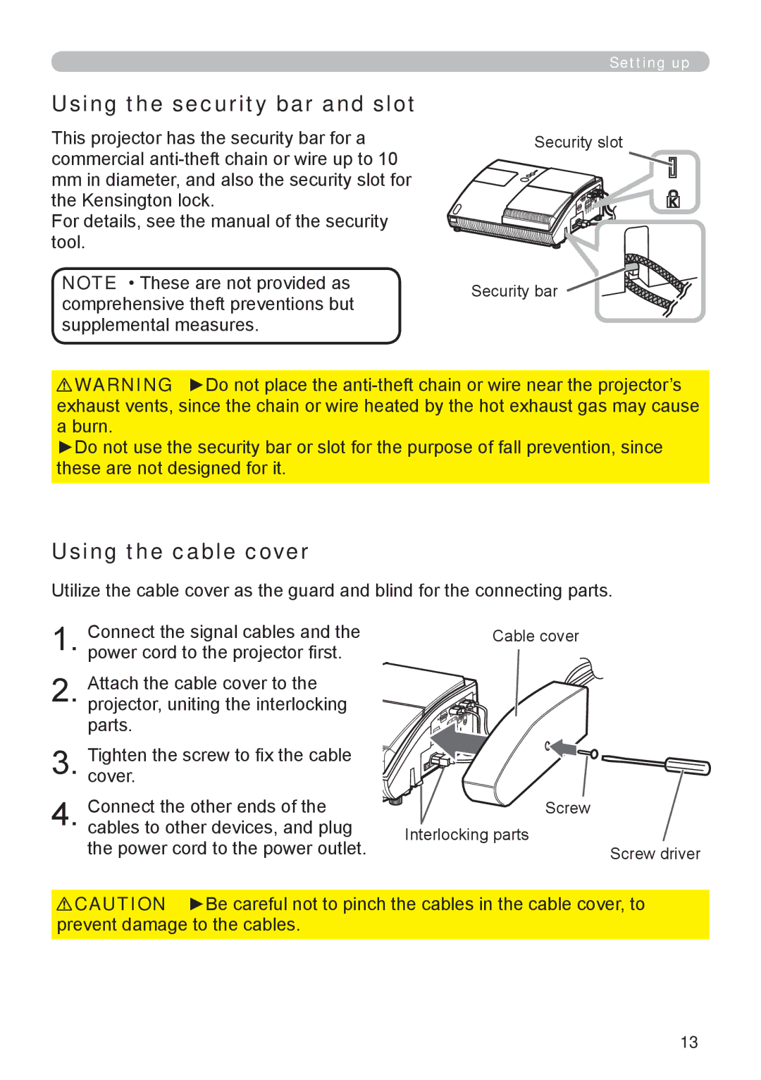 Apple ED-A101, ED-A111 manual Using the security bar and slot, Using the cable cover, Security slot Security bar 