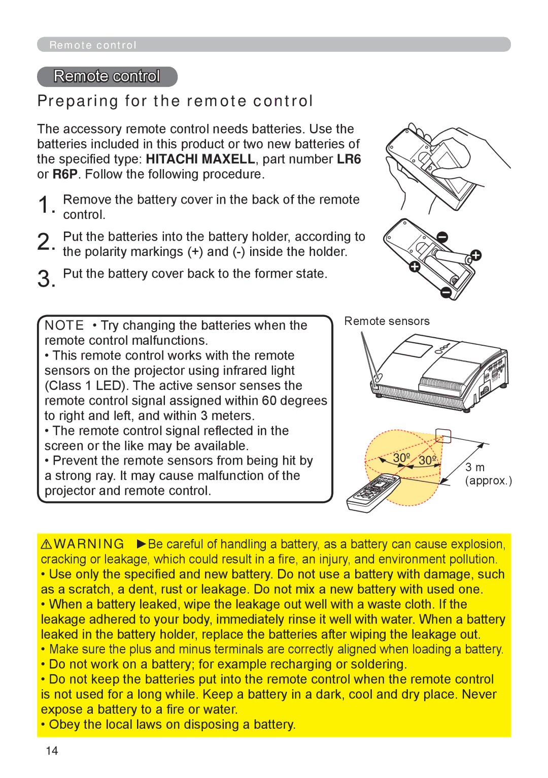 Apple ED-A111, ED-A101 manual Remote control, Preparing for the remote control, 30º 30º, Approx 