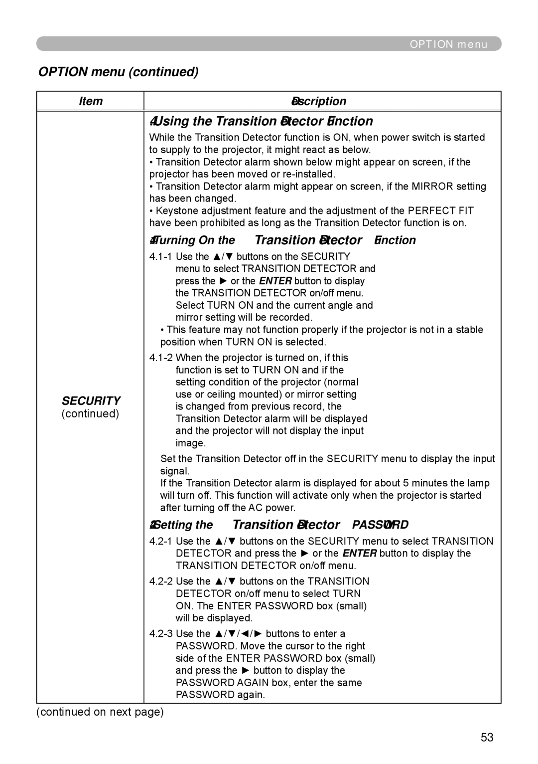 Apple ED-A101, ED-A111 manual Using the Transition Detector Function, Turning On the Transition Detector Function 