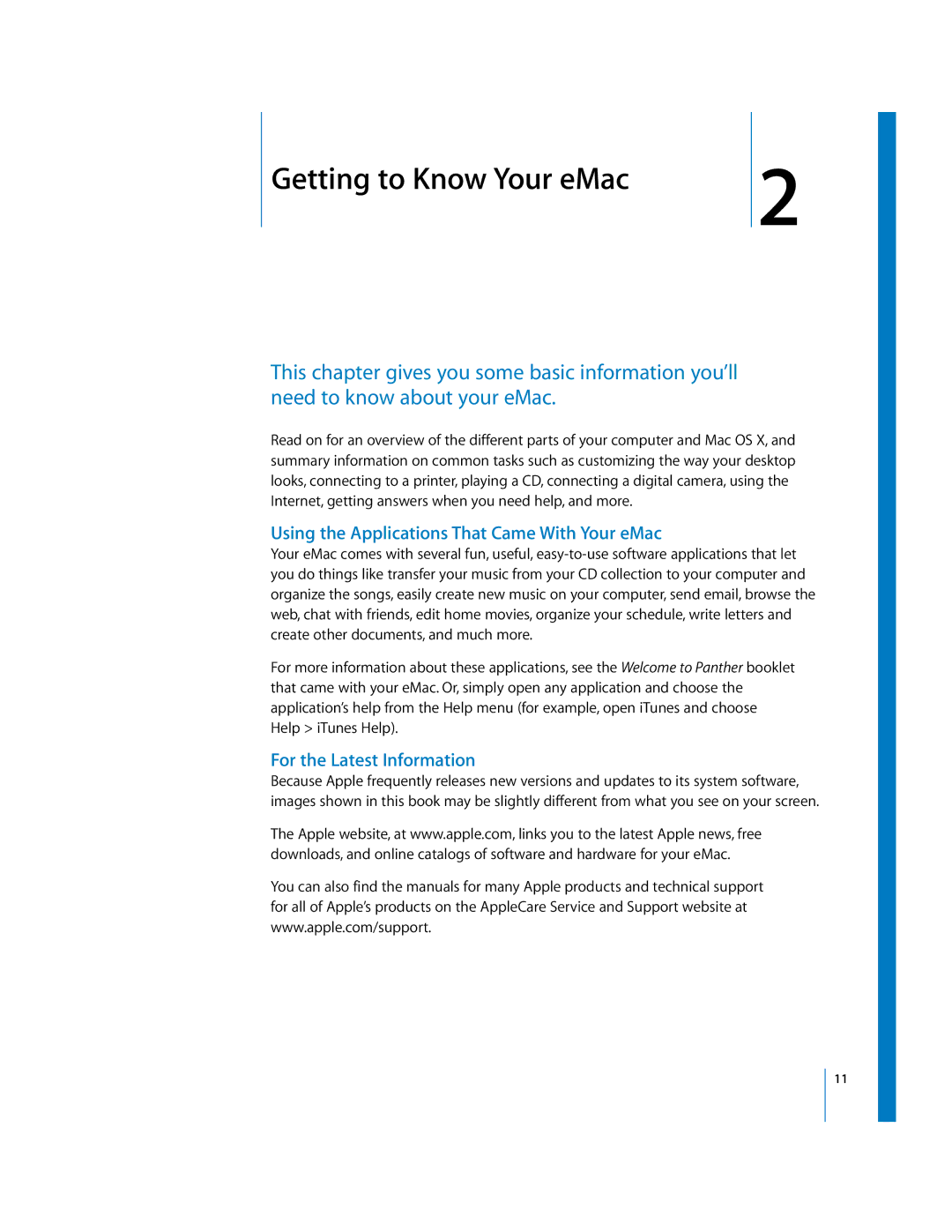 Apple EMac manual Using the Applications That Came With Your eMac, For the Latest Information 