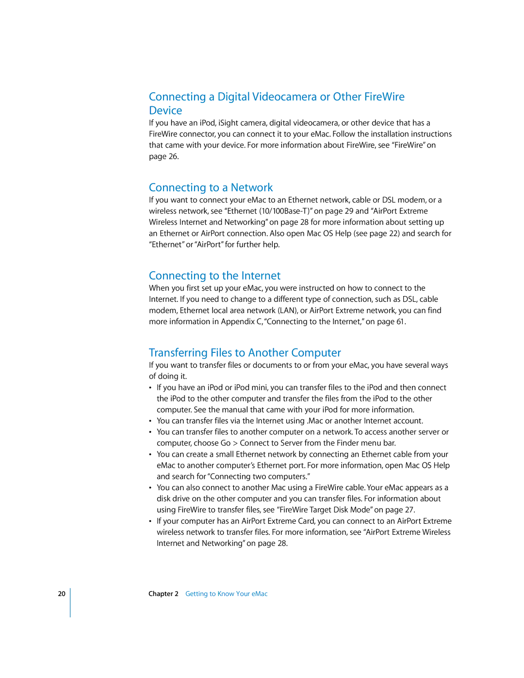 Apple EMac Connecting a Digital Videocamera or Other FireWire Device, Connecting to a Network, Connecting to the Internet 