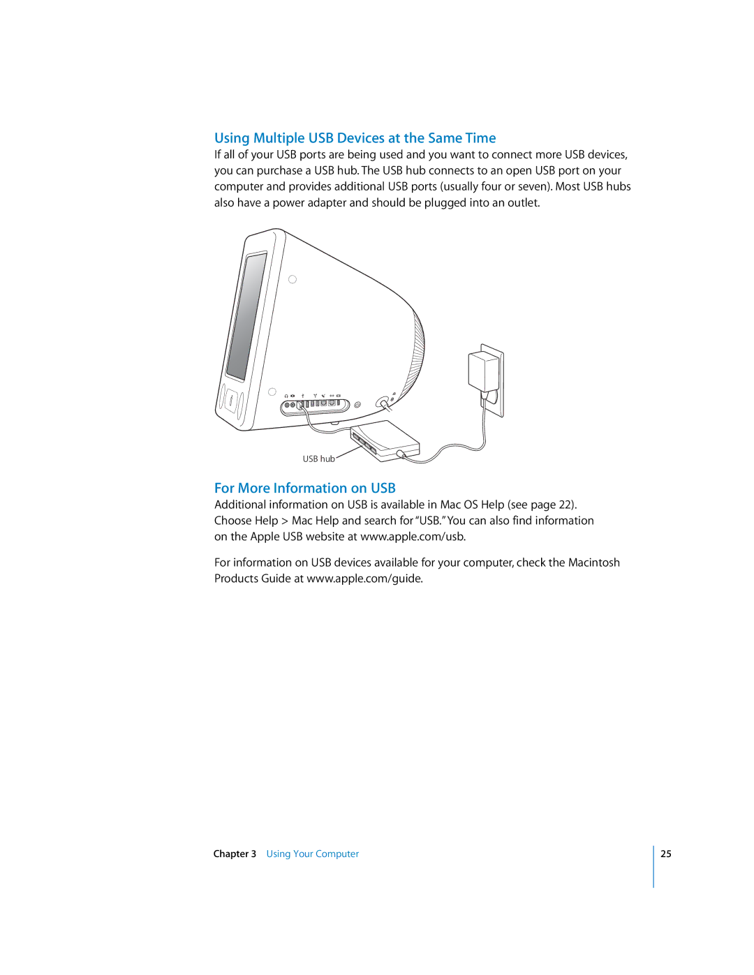 Apple EMac manual Using Multiple USB Devices at the Same Time, For More Information on USB 