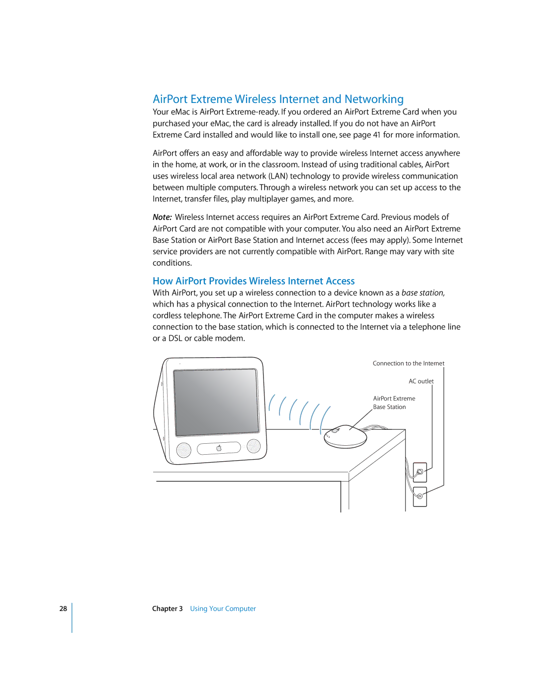 Apple EMac manual AirPort Extreme Wireless Internet and Networking, How AirPort Provides Wireless Internet Access 