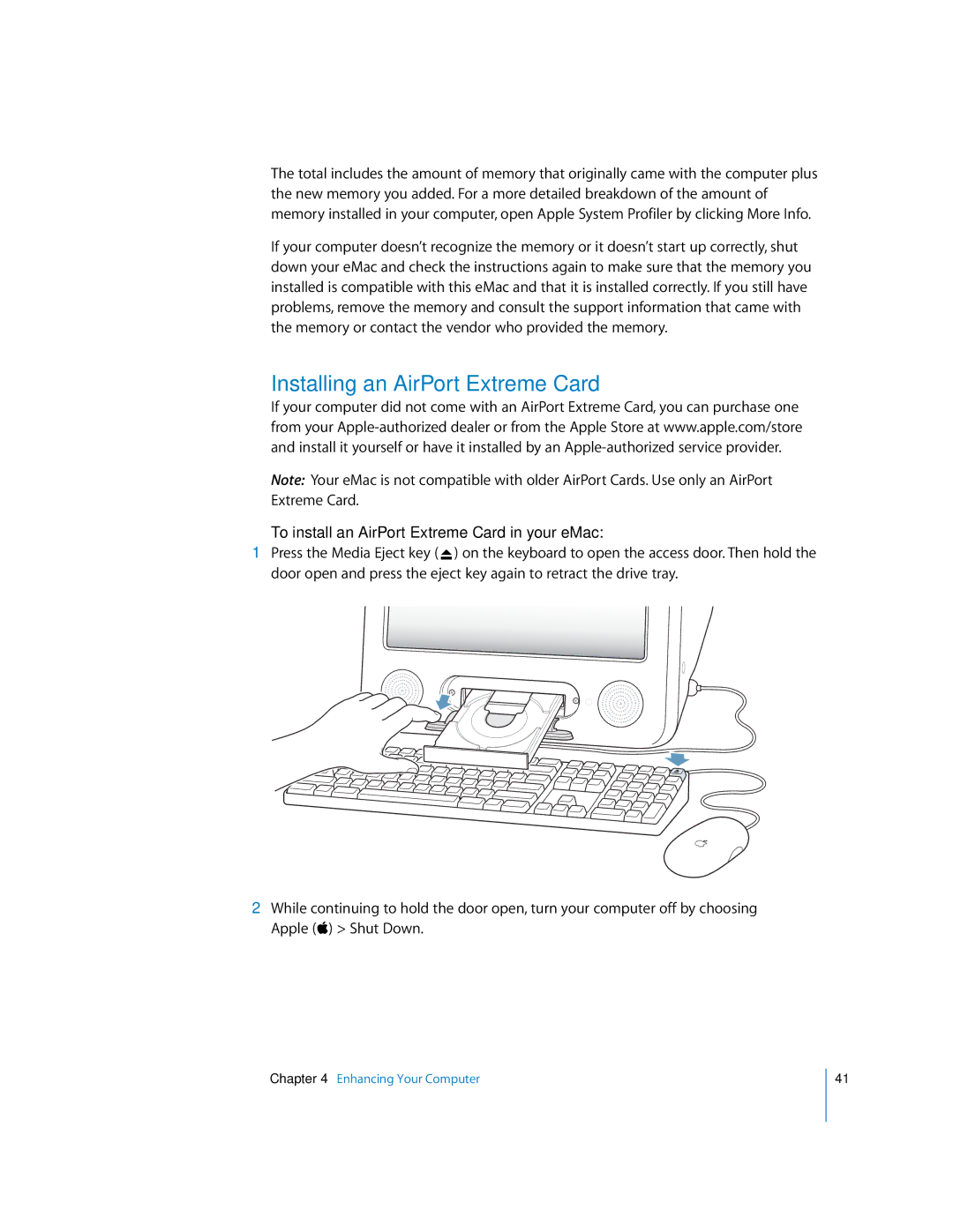 Apple EMac manual Installing an AirPort Extreme Card, To install an AirPort Extreme Card in your eMac 