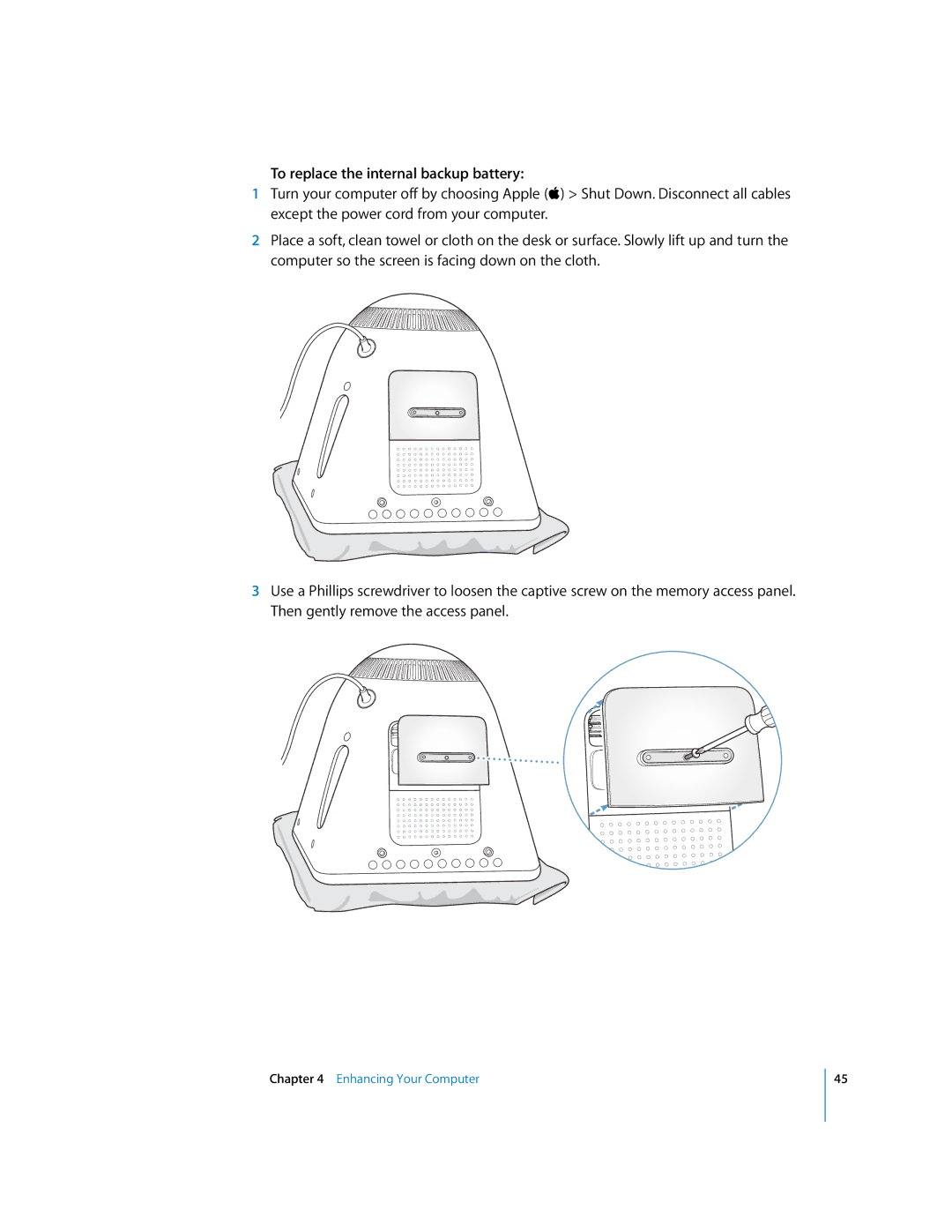 Apple EMac manual To replace the internal backup battery 