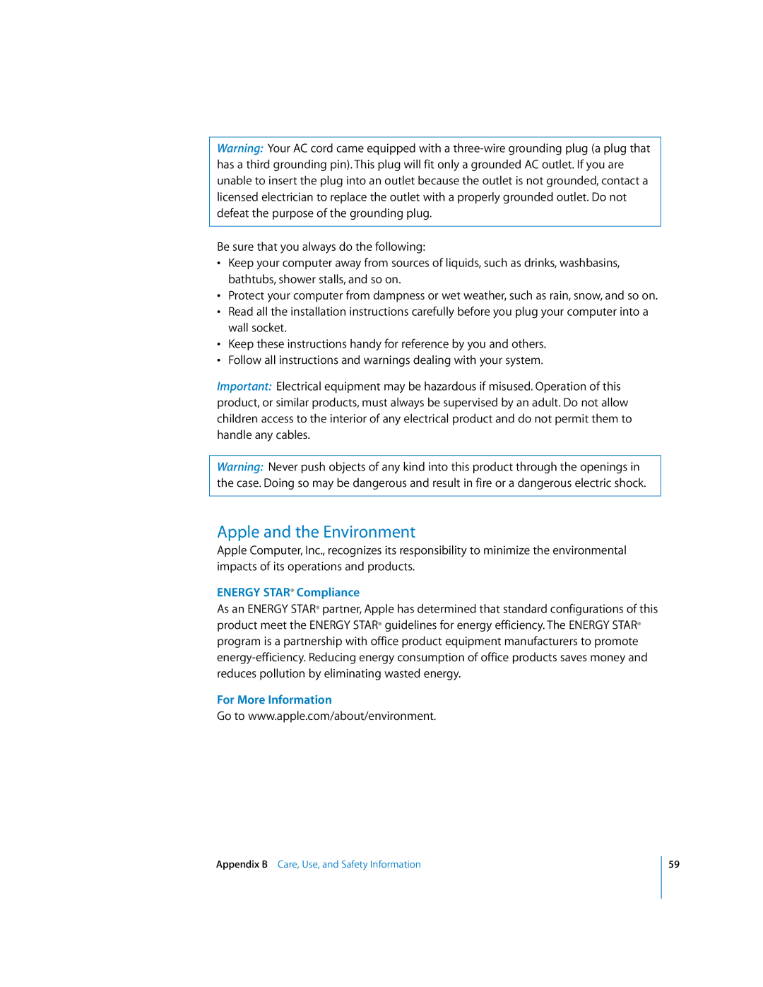 Apple EMac manual Apple and the Environment, Energy Star Compliance 