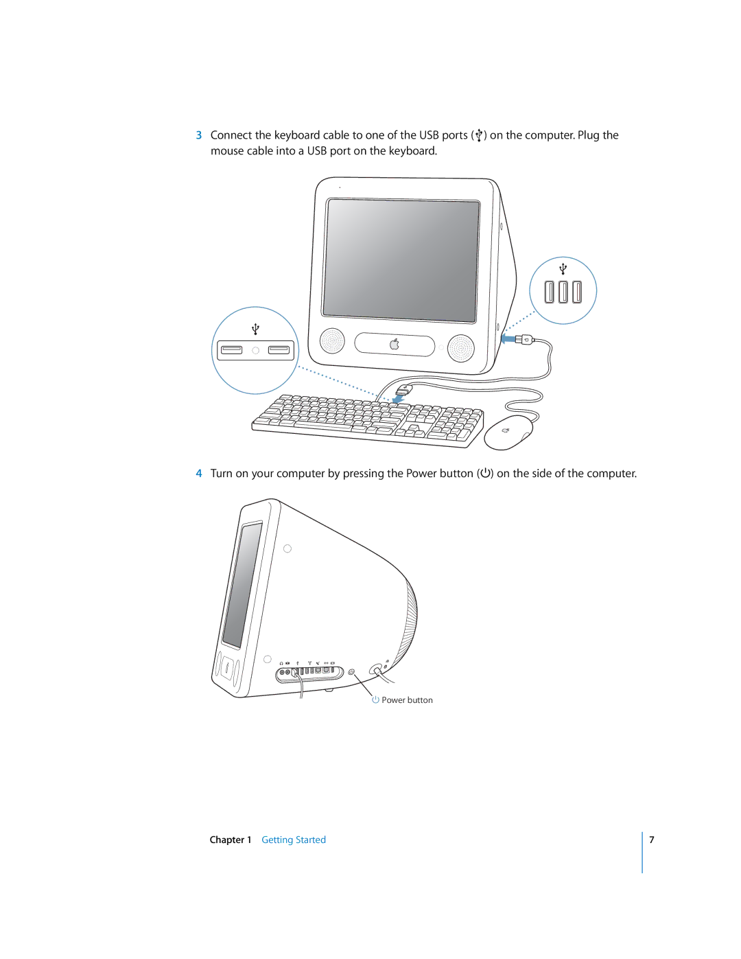 Apple EMac manual Power button 