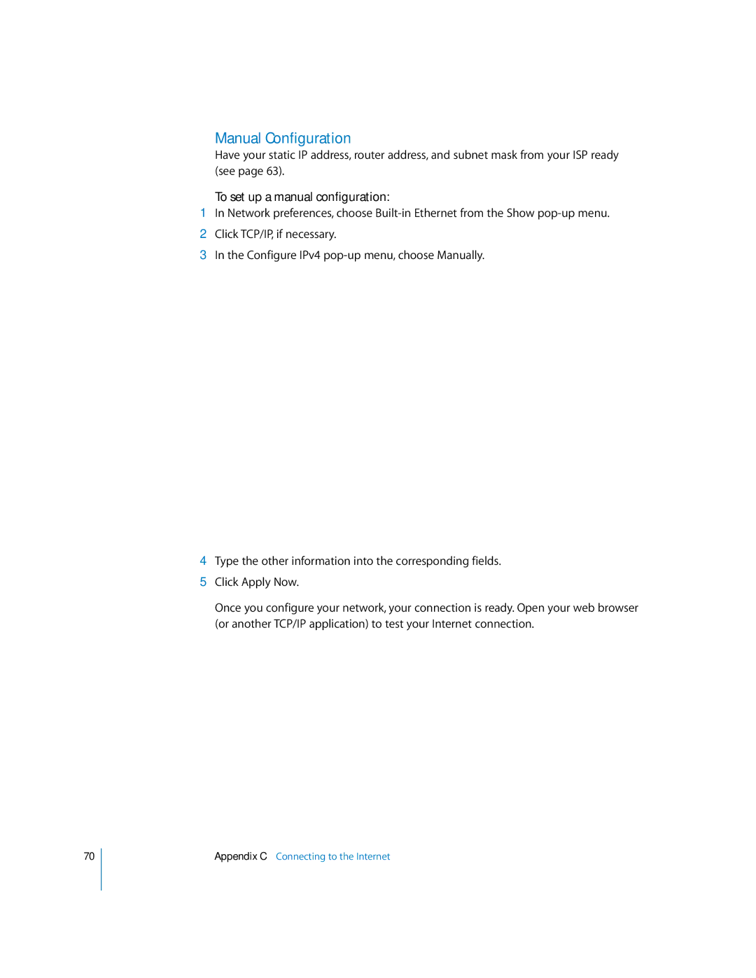 Apple EMac Manual Configuration, To set up a manual configuration 