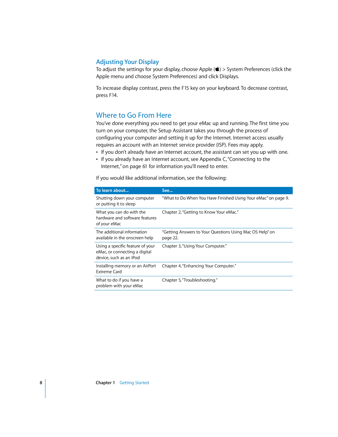 Apple EMac manual Where to Go From Here, Adjusting Your Display 