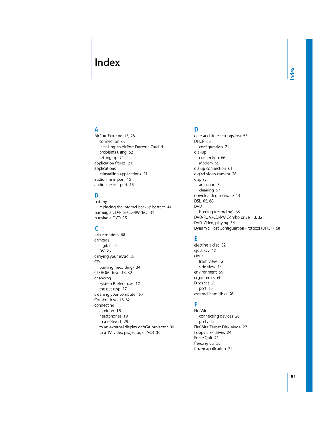 Apple EMac manual Index 