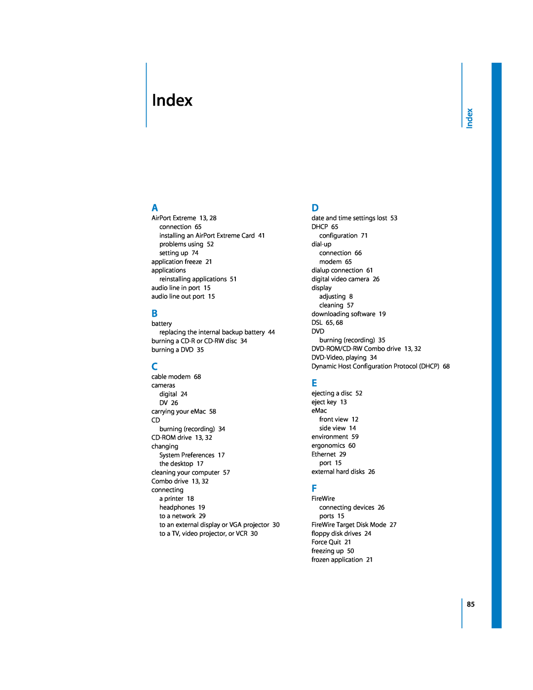 Apple EMac manual Index 