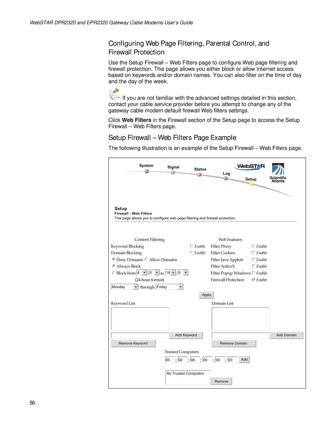 Apple DPR2320TM, EPR2320TM manual Setup Firewall Web Filters Page Example 