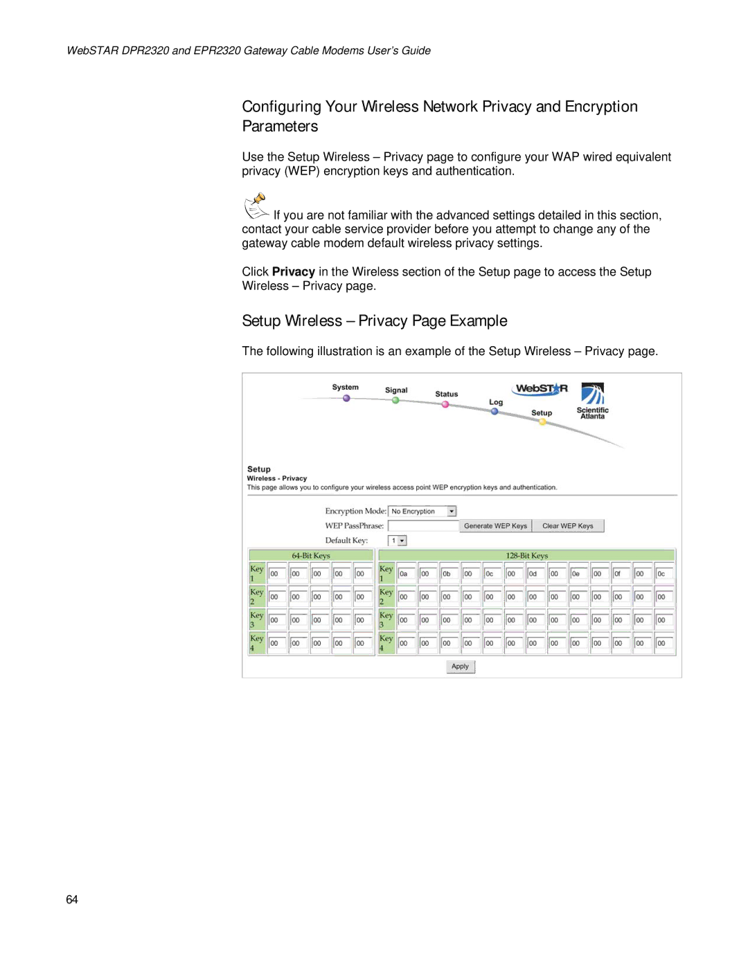 Apple DPR2320TM, EPR2320TM manual Setup Wireless Privacy Page Example 