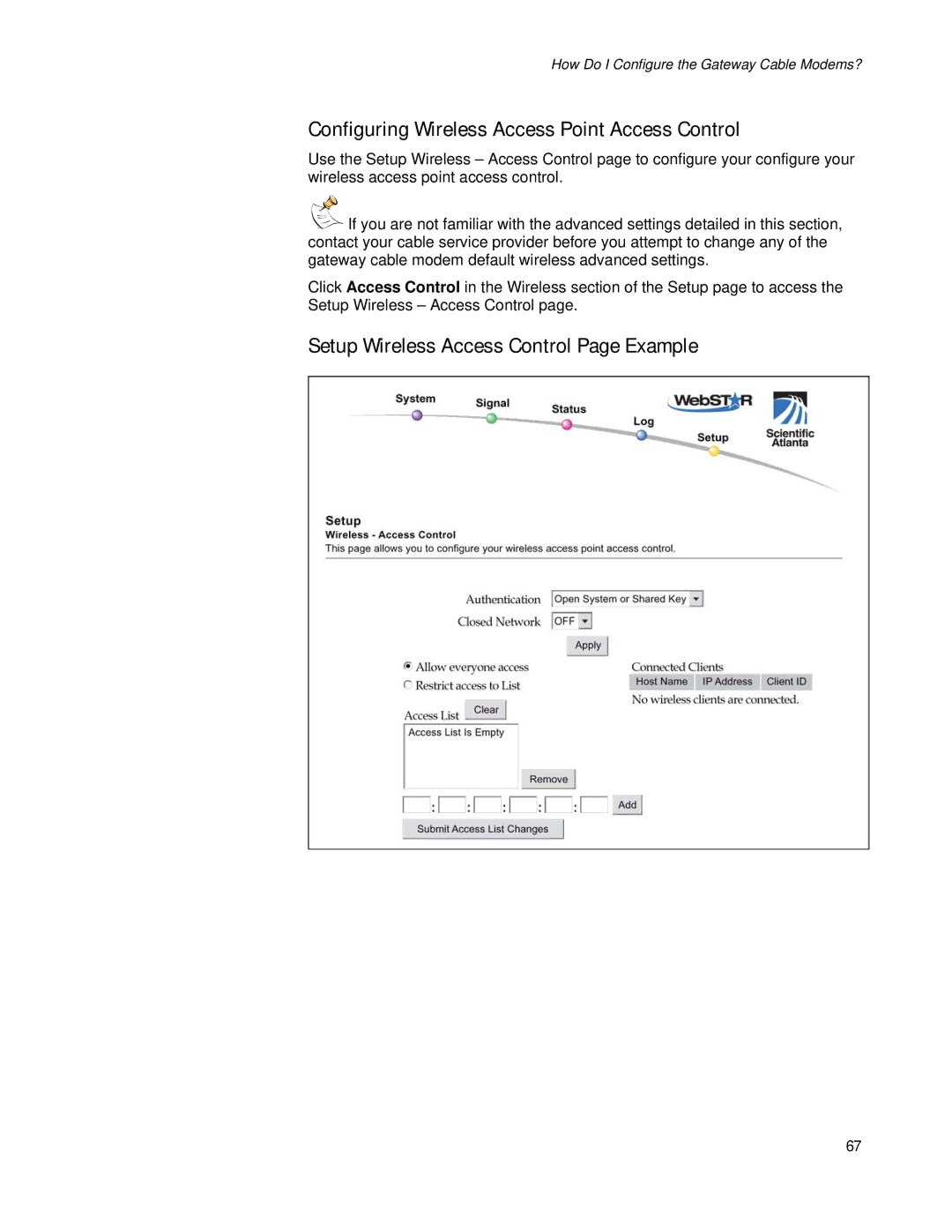 Apple EPR2320TM, DPR2320TM Configuring Wireless Access Point Access Control, Setup Wireless Access Control Page Example 