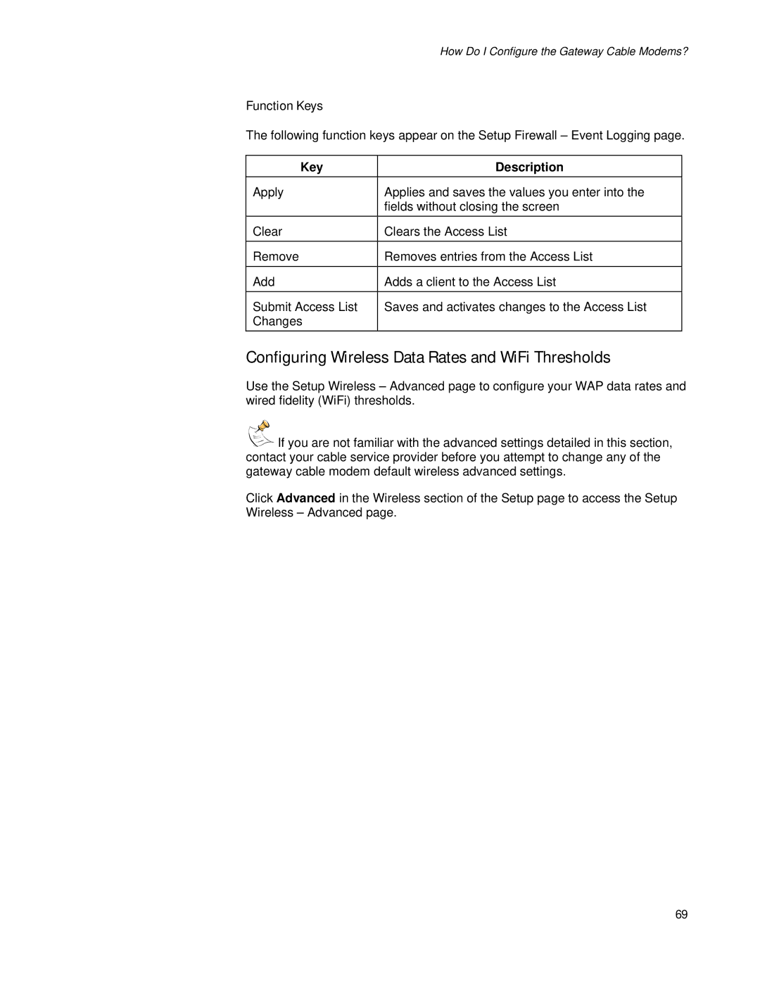 Apple EPR2320TM, DPR2320TM manual Configuring Wireless Data Rates and WiFi Thresholds, Function Keys 