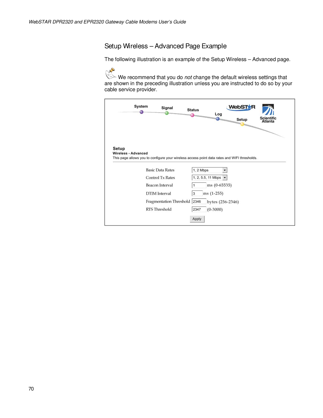 Apple DPR2320TM, EPR2320TM manual Setup Wireless Advanced Page Example 