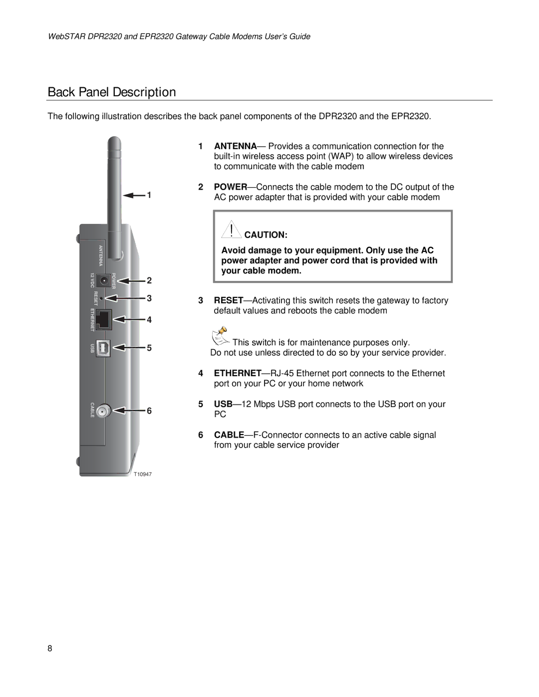 Apple DPR2320TM, EPR2320TM manual Back Panel Description 