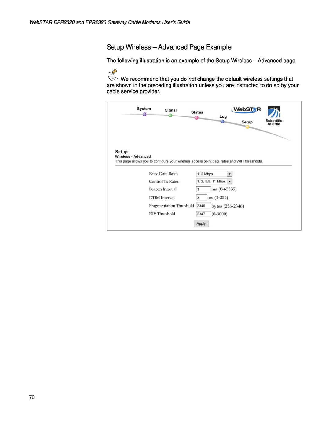 Apple DPR2320TM, EPR2320TM manual Setup Wireless - Advanced Page Example 