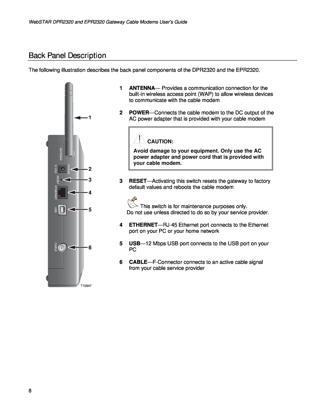 Apple DPR2320TM, EPR2320TM manual Back Panel Description 