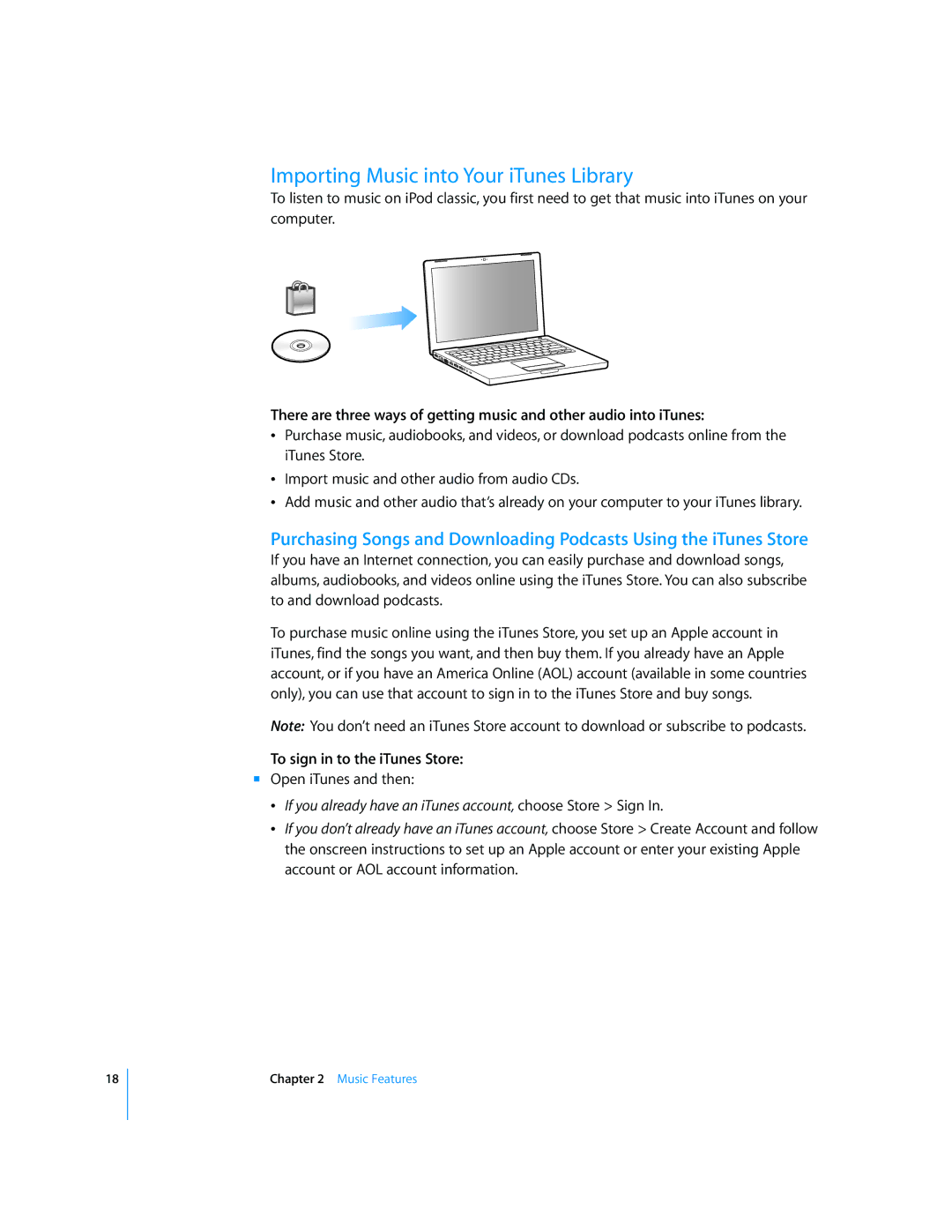 Apple MB147LL/A, FB145LL/A, FB150LL/A, FB147LL/A Importing Music into Your iTunes Library, To sign in to the iTunes Store 