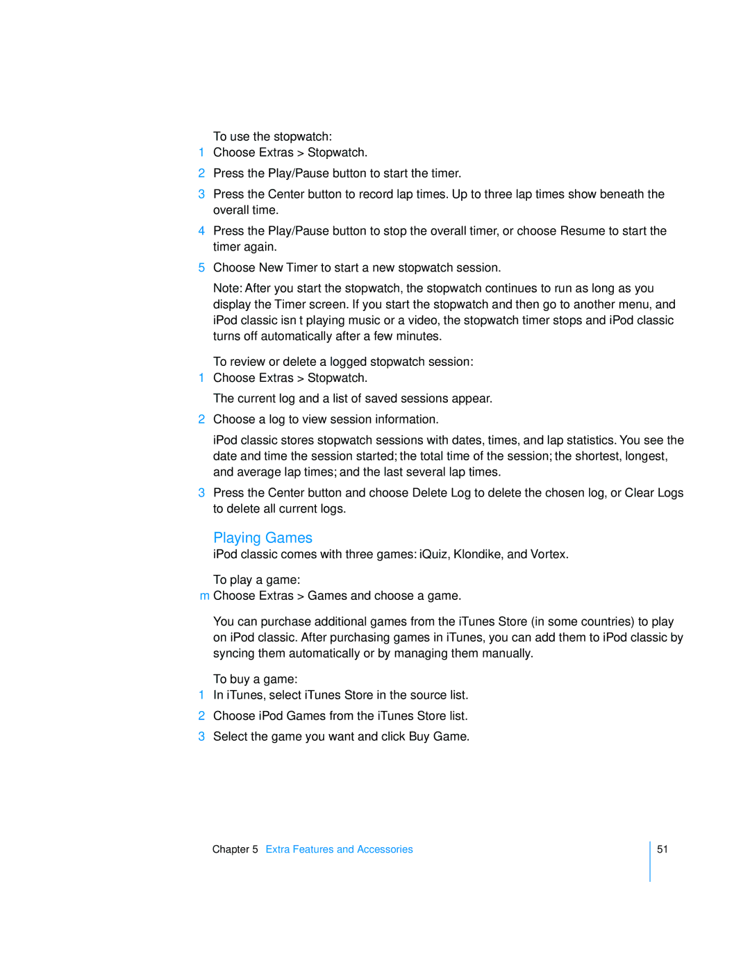 Apple FB029LL/A, A1238 Playing Games, To use the stopwatch, To review or delete a logged stopwatch session, To play a game 